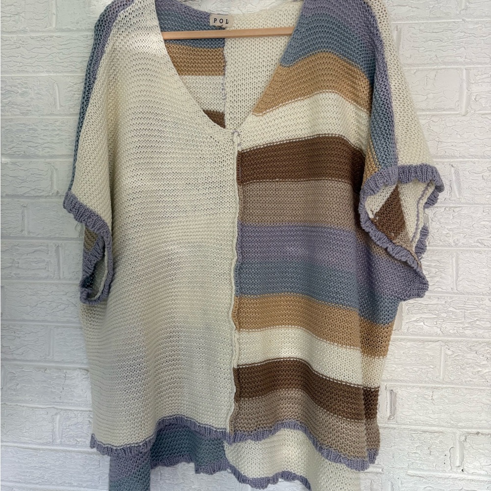 POL Cream and Brown V-Neck Sweater with Relaxed Fit
